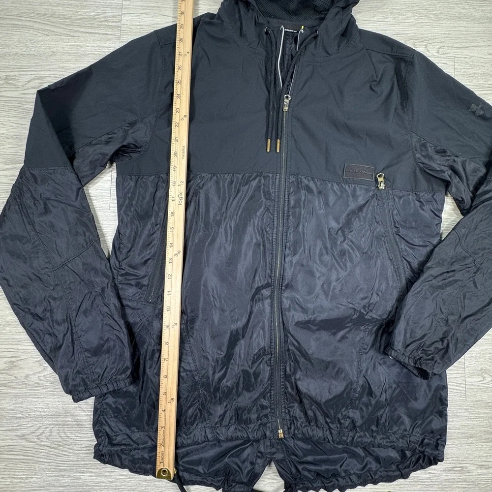 Under Armour Men's Jacket Windbreaker Black Large Hooded Full Zip Lightweight